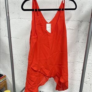 Vibrant Orange Sleeveless Tank - Asymmetrical Bright Top - HEATHER - Medium